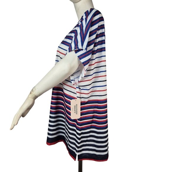 Allison Daley Women's Top Blouse Size 2X Stripe White Blue Red Short Sleeve (03) - Picture 2 of 10